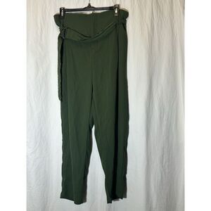 Sans Souci Pants Womens Large Green‎ Ankle Pants Pockets Elastic Tie Waist Y21